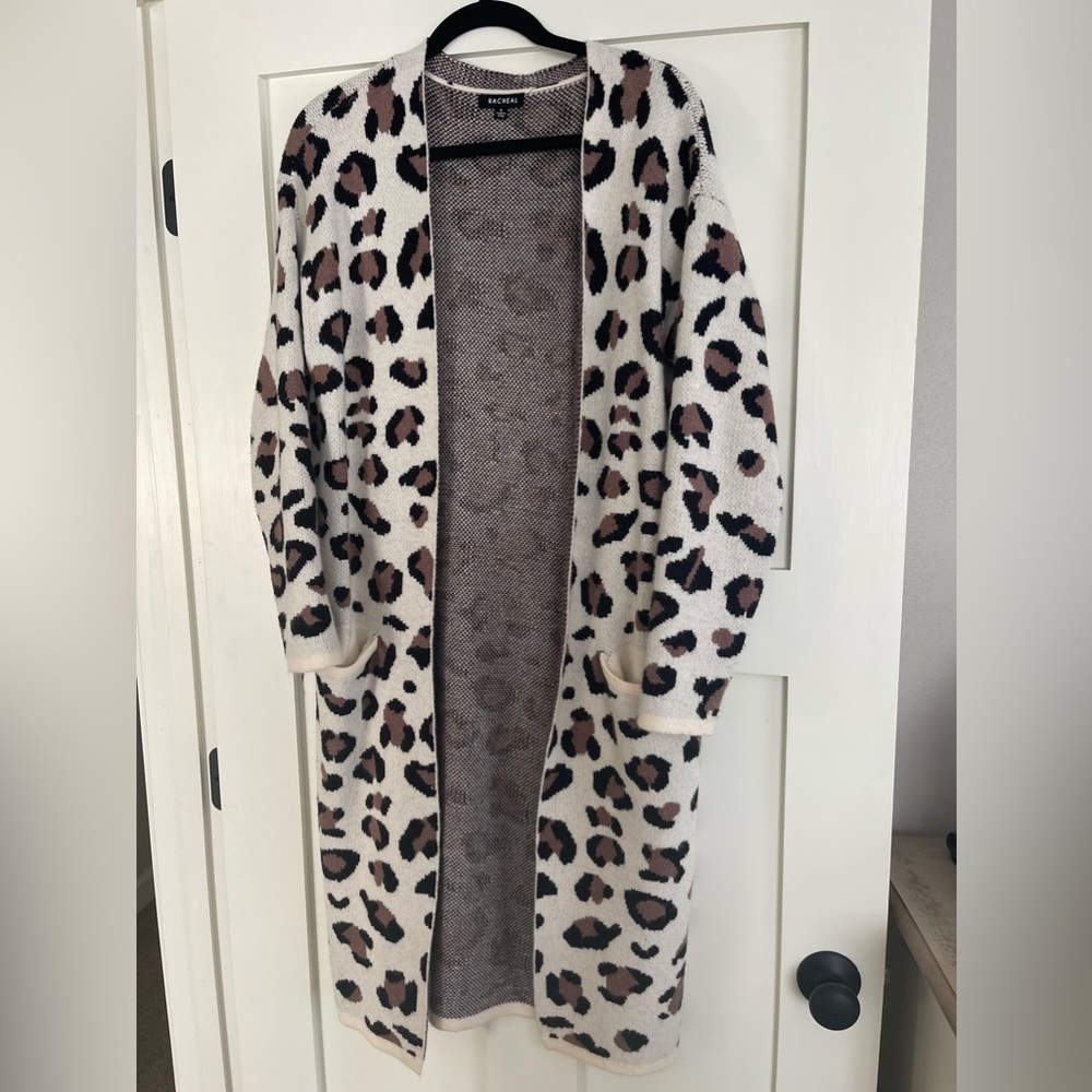 Leopard print cardigan/sweater.